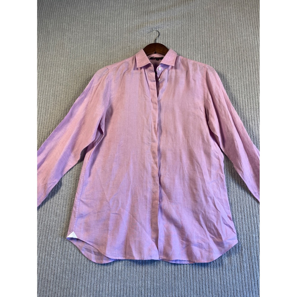 Loro Piana 100% Linen Button Down Shirt Womens 46 Made in Italy Pink Purple
